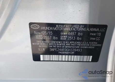 2016 Hyundai Sonata Se z USA, uszkodzony, nr VIN 5NPE24AF0GH339493